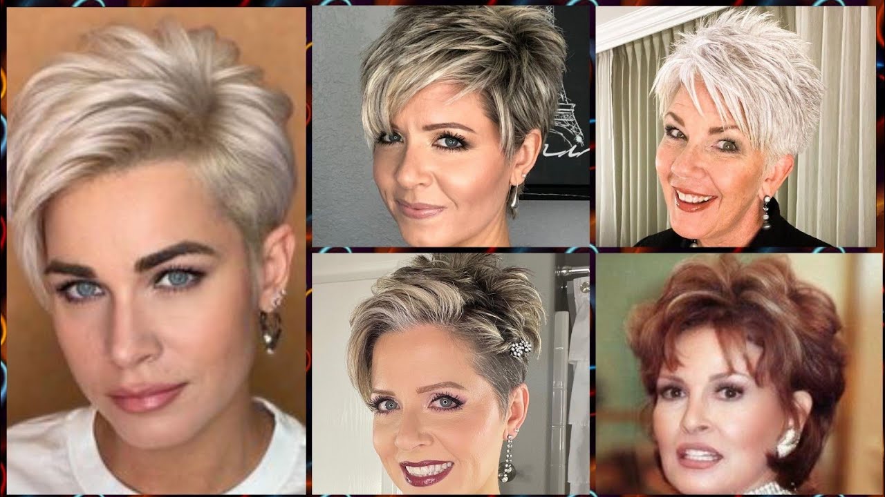 Mother of the bride in evening party's pixie short bob haircut and ...