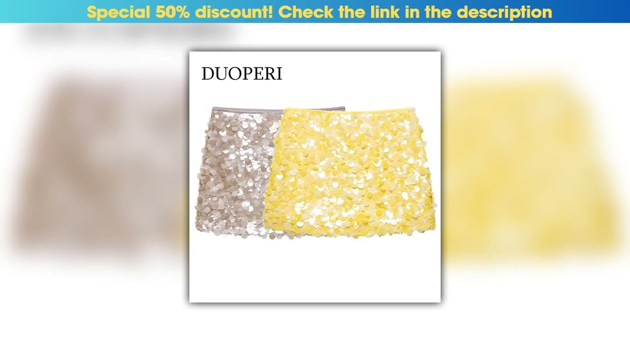 Limited DUOPERI Women Y2K With Sequined Solid A-Line Mini Skirt Side Zipper High Waist Female Chic•