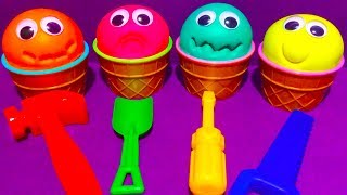 4 COLOR Play Doh Ice Cream Cups Learn Colors Filly Royale Kinder Surprise Eggs