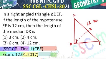 In a right angled triangle ΔDEF, if the length of the hypotenuseEF is 12 cm, then the length of
