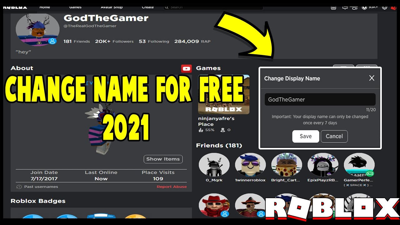 How To Change Your Display Name In Roblox Free Username Change 2021 Youtube - how to change your display name on roblox 2021