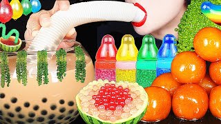 ASMR DRINKING SOUNDS 신기한 물 먹방 RAINBOW BABY BOTTLE JELLY, FISH BOWL BOBA TEA, GULAB JAMUN, BIRD GLASS