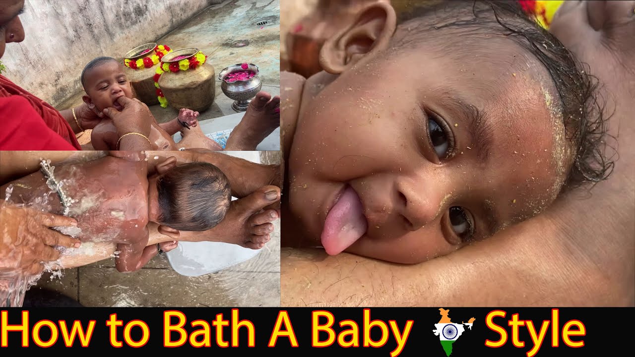 How to bath a baby in Indian style easily and safely || Bathing new born baby || Mana Crazy Family||