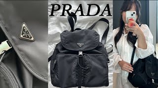 프라다 백팩 언박싱📦 아울렛버전ㅣ백화점버전과비교✔️ㅣ오픈런두번만에 성공🙋‍♀️ㅣ백팩코디까지👚
