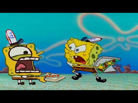 Spongebob trying to get a pizza from Spongebob