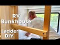 RV Bunkhouse Reno: Bunk Bed Ladder/Safety Railing DIY with Curtain Rod &amp; Wallpaper Trim DIY&#39;s