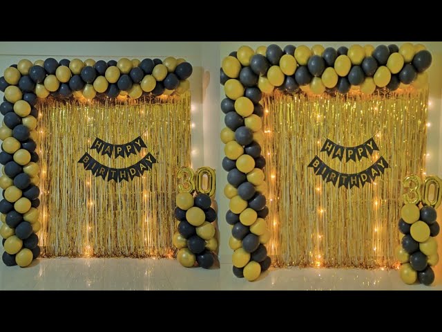 Black & Gold Theme Birthday Decoration Ideas/ Simple & Easy New Year  Backdrop Ideas At Home 