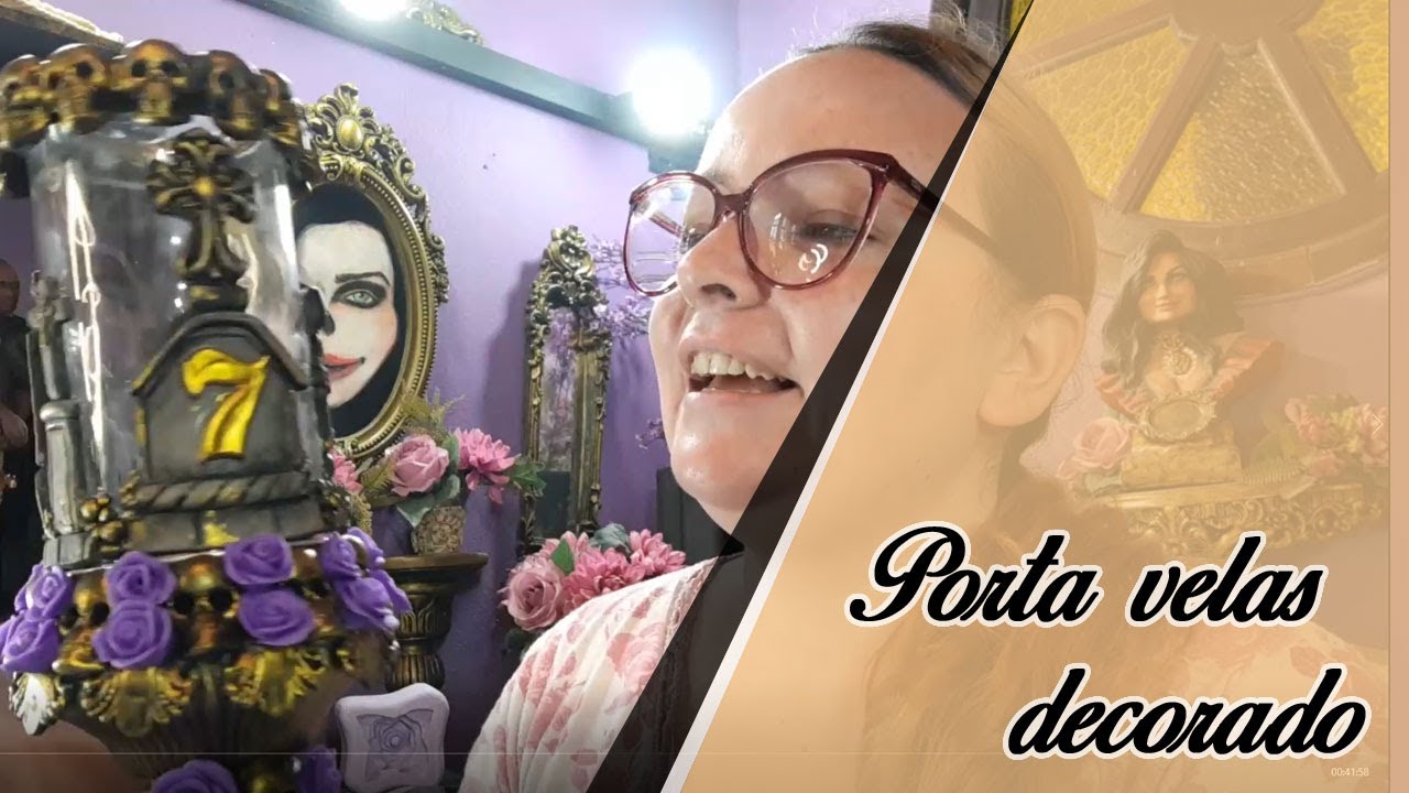 Porta velas decorado com os moldes Cintia Beu Sculptures