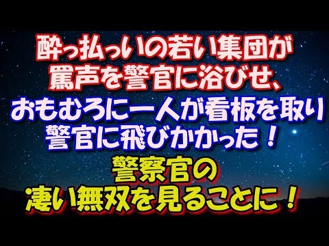【スカッとする話】 酔っ払っいの若い集団が罵声を警官に浴びせ、 おもむろに一人が看板をつかんで 警官に飛びかかった！ 警官の凄い無双を見ることに！ 修羅場スカッととろ