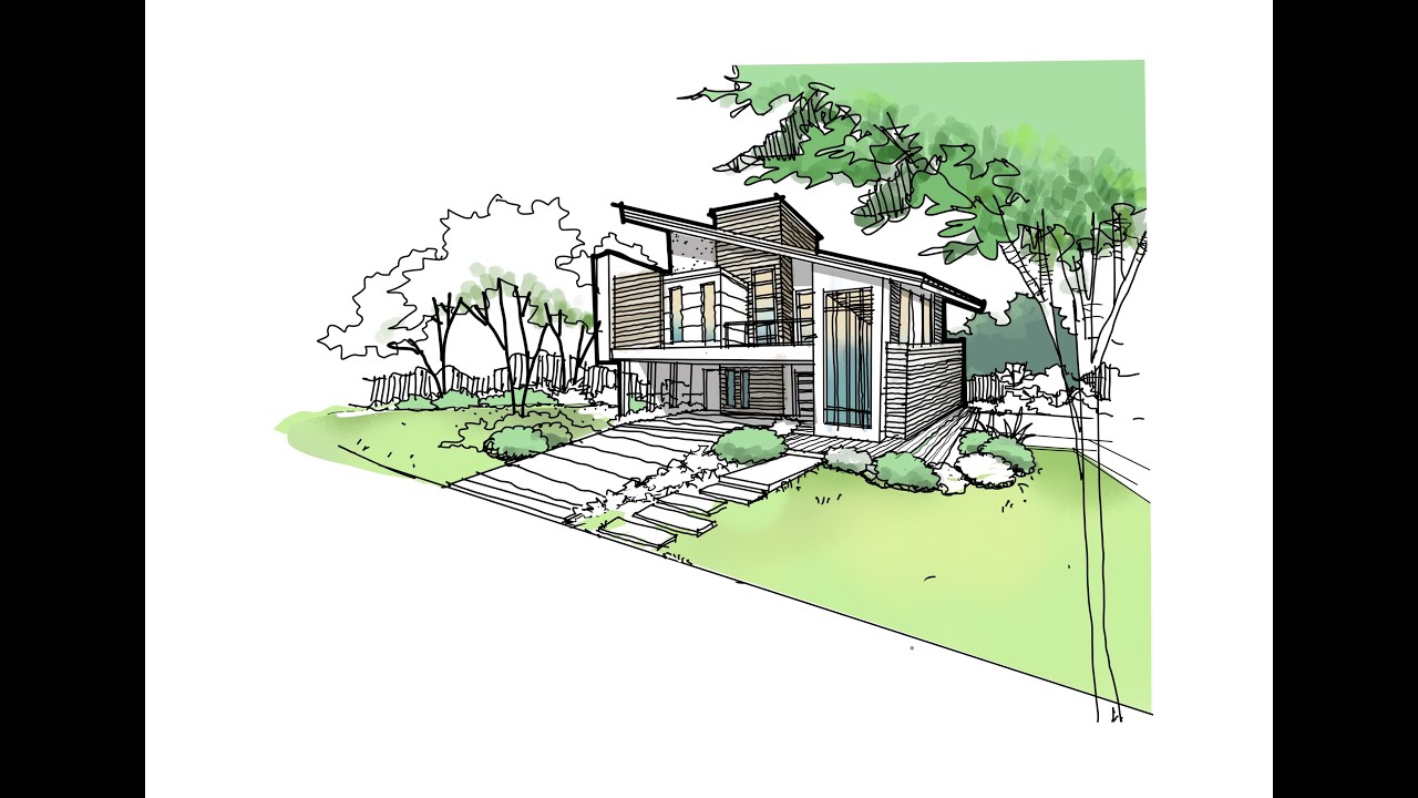 quick sketch of 2 point Landscape and House perspective Using Procreate ...