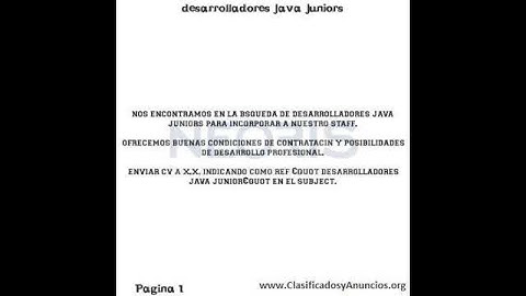 desarrolladores java juniors Fecha: 17 de agosto de 2011