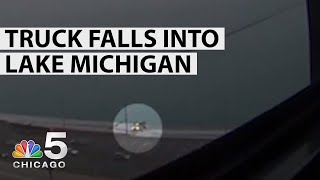 Salt Truck Slides on Ice and Falls Into Lake Michigan | NBC Chicago