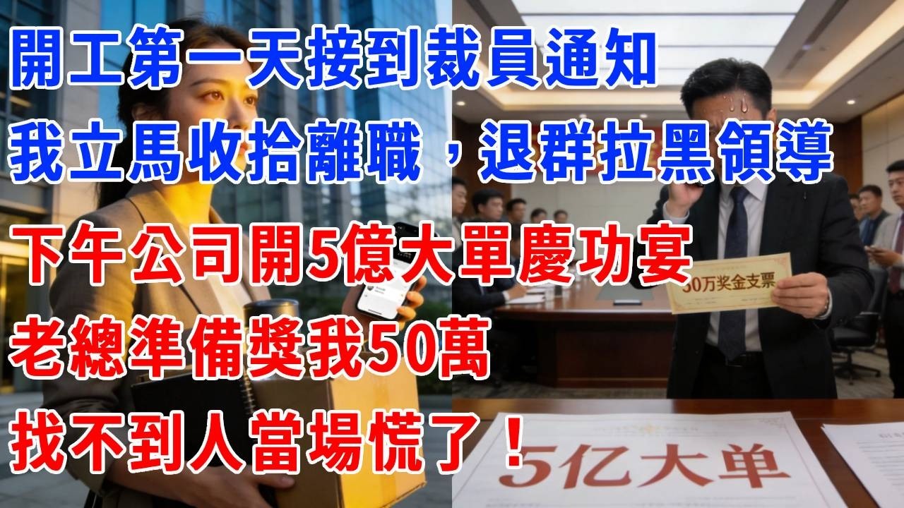 開工第一天接到裁員通知，我立馬收拾離職，退群拉黑領導，下午公司開5億大單慶功宴，老總準備獎我50萬，找不到人當場慌了！#正能量 #故事分享 #故事頻道 #生活經驗 #人生感悟 #打脸 #职场
