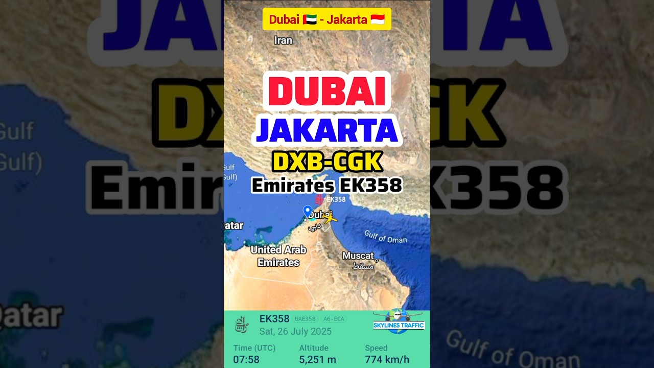 ✈️ Dubai to Jakarta Flight Route | July 27, 2025 🇦🇪➡️🇮🇩 