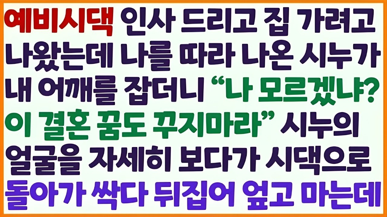 (신청사연) 시댁 첫 인사 간 날 집에 가는 날 따라온 시누가 결혼 꿈도 꾸지말라기에 시댁으로 돌아가 뒤집어 엎고 말았습니다/감동사연/사이다사연/라디오드라마/사연라디오