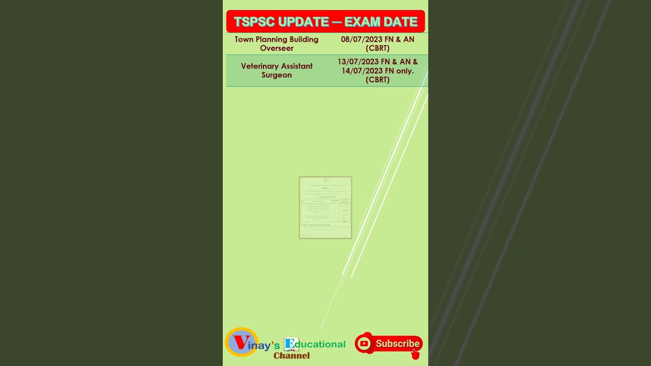 TSPSC UPDATE ON EXAM DATES Town Planning Building Overseer & Veterinary Assistant Surgeon