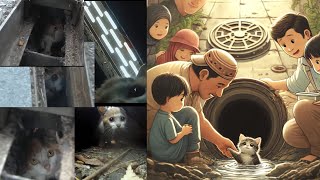 Heart Warming Kitten Rescue from Sewer Pipe | Emotional Animal Rescue Story 🐱❤️#cat #rescue  #aicat