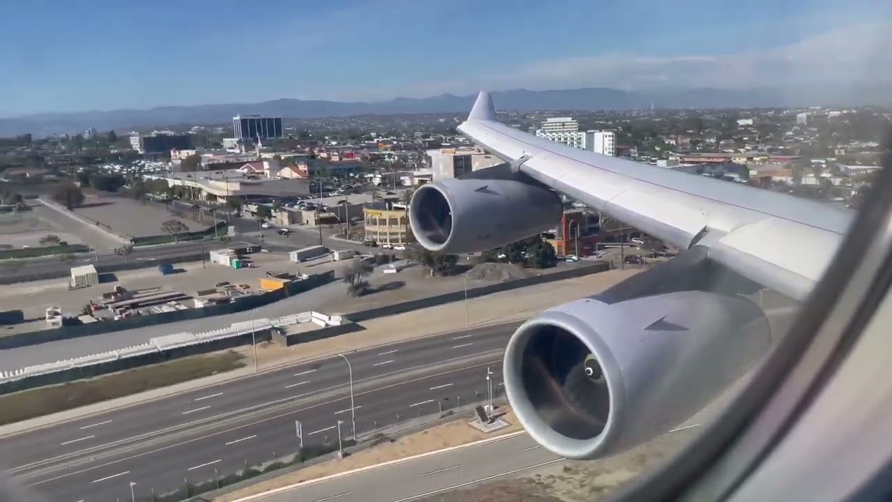 Lufthansa Airbus A340-300 Window View Landing at LAX!