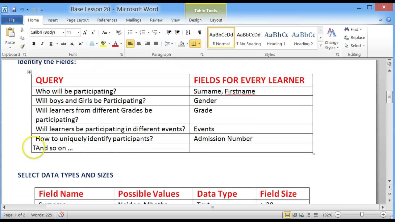 CAT 11 Databases OpenOffice - 28 Design a Database Table for a Specific ...