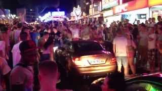 Drunk People Damage Mercedes SLK 55 AMG £70.000 car. MAGALUF CAOS 2013