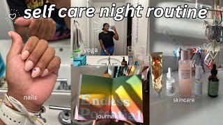 SELF CARE NIGHT ROUTINE: yoga, skincare, nails & more! | vlogmas day 11