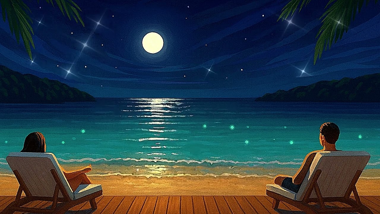 🌴 Serenity Under the Palms | Night Beach Ambience 🌊🌌