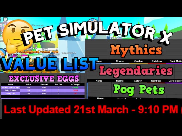 Pet Simulator X Value List 2022 exclusive legendary and mythical