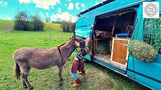 Lotta travels through Europe with her donkey Jonny in a van