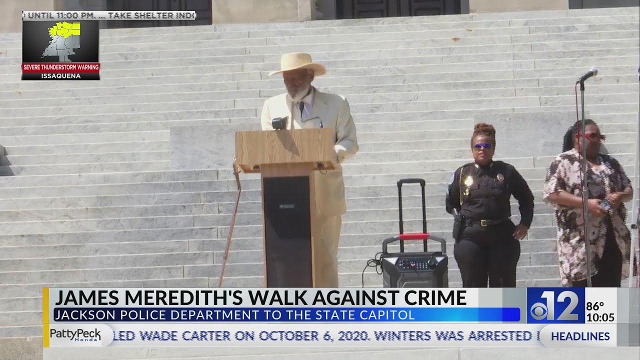 Civil rights icon James Meredith, 90, falls at Mississippi event but has no visible injuries