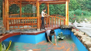 TIMELAPSE: START to FINISHED Alone BUILD LOG CABIN  Build wooden cabin & ornamental fish tank