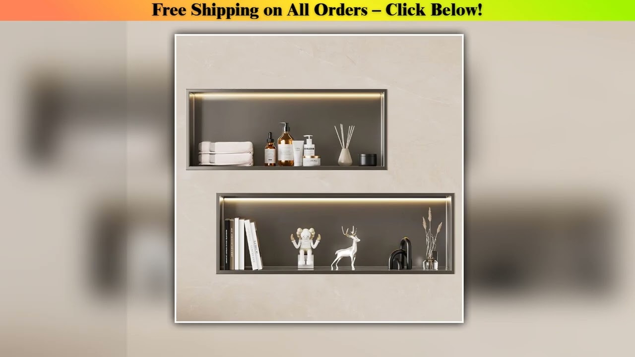 Horizontal Stainless Steel Wall Niche Cabinet  Embedded Storage Shelf with Light  Durable Bathroom