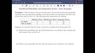 Math 109 — Section 2.4 - Conditional Probability and Independence - Extra Examples
