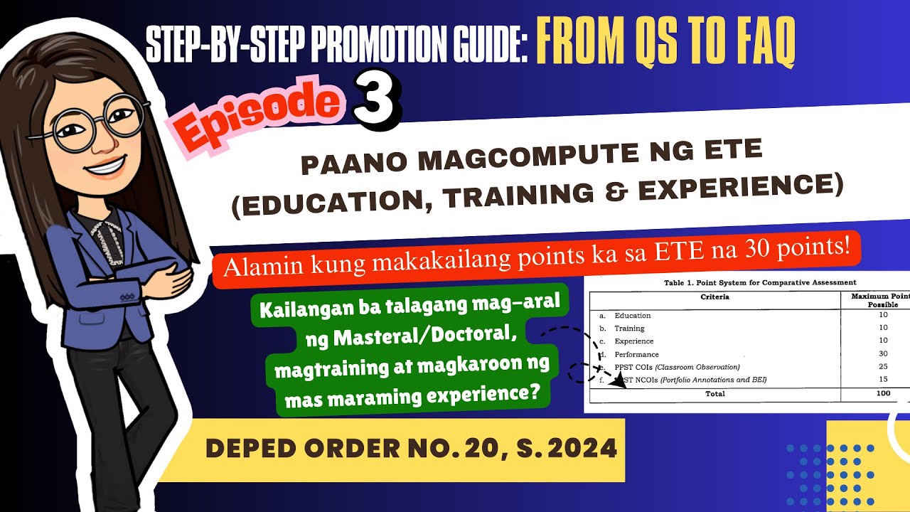 Ilang Puntos ang Education, Training at Experience for Promotion?  DO 20, s. 2024 / DO 24, S. 2025