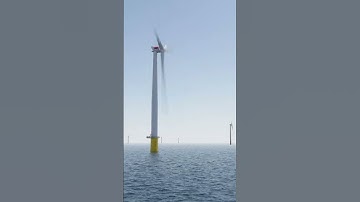 Offshore wind turbine spinning time-lapse with sun rise 3d animation