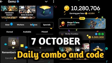 Gemz Daily Combo 7 October | Gemz Daily Code 7 October | Daily Combo Today