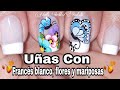 Decoración de uñas flores y mariposa Fácil/modelo de uñas con flores/cómo pintar flores fácil