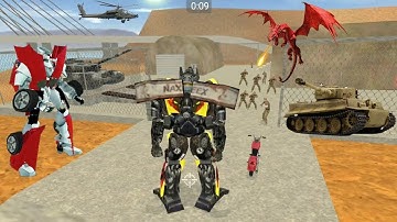 Vegas Crime Simulator - (Transformer Attack Army Base) Car Robot Caught Military Base - Gameplay HD