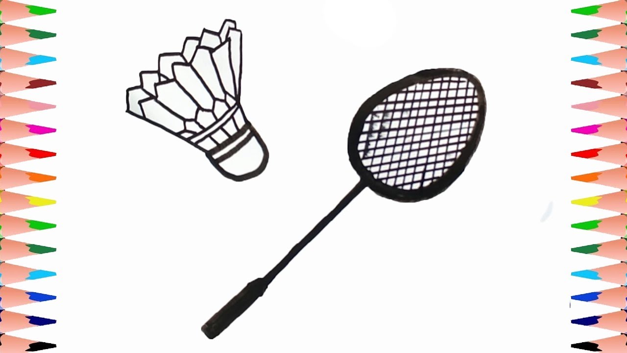 Download How to draw badminton racket and shuttlecock | Coloring pages of badminton racket | TOO COLOUR ...