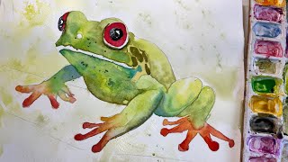 The cutest little watercolor frog you've ever painted!  Watercolors for beginners, step by step~