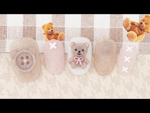코지 테디 베어🧸 네일 아트ㅣ#teddybear #velvetgel #winternails #nailart #nailtutorial #naildesign