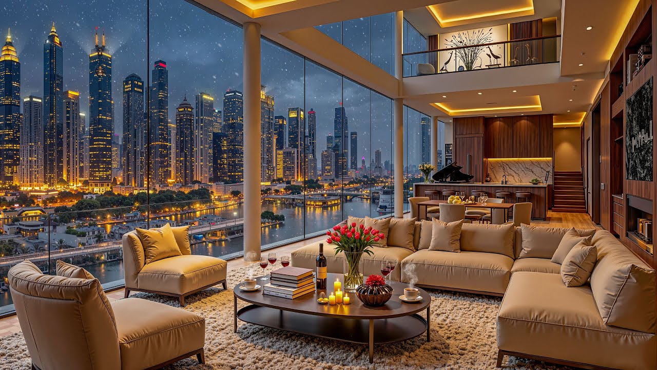 Спокойная джазовая музыка и городские огни | Умиротворяющий джаз в роскошной квартире