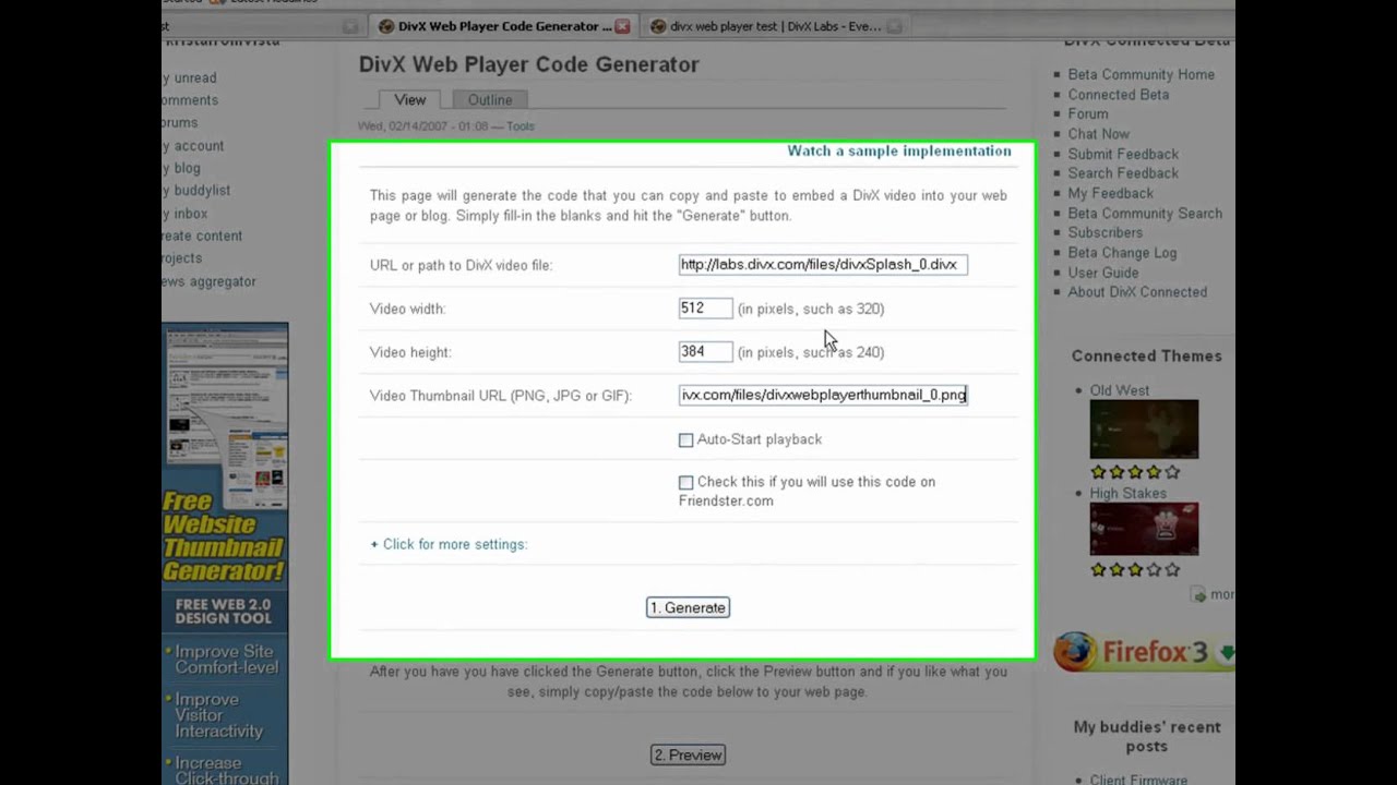 How To use DivX Web Player Code Generator