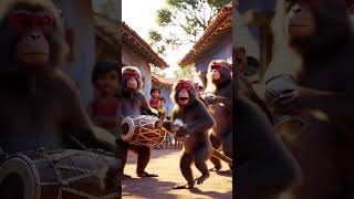 “Village Monkey Band Performance | 3 Monkeys Playing Dholak &amp; Manjira | Ultra Realistic 4K Video”