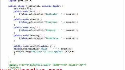 Lifecycle of an Applet (Java ) tutorial from wingslive.com