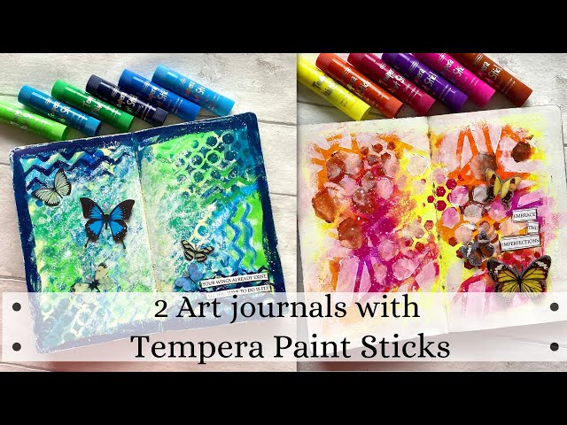 How to make art journal background with tempera paint sticks 