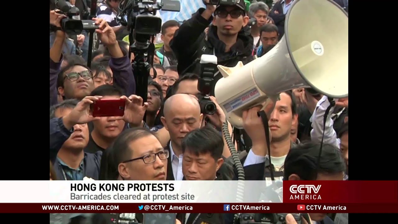 Barricades cleared at protest site in Hong Kong