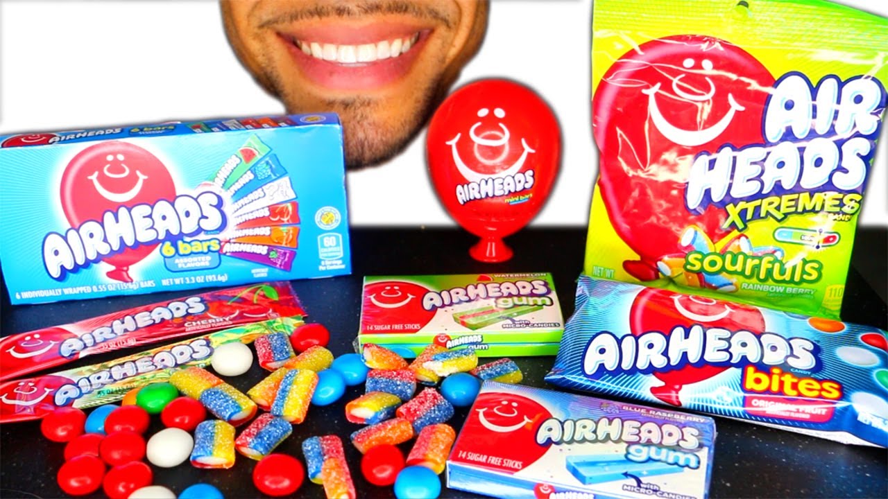 AIRHEADS XTREMES SOUR GUM BARS BITES CANDY EATING MOUTH CHEWY SOUNDS NO