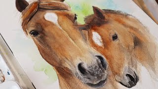 Watercolor Mare and Foal Horse Painting Tutorial