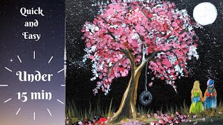 Cherry blossom tree acrylic painting easy for Beginners / Quick & Easy (Daily art #1)