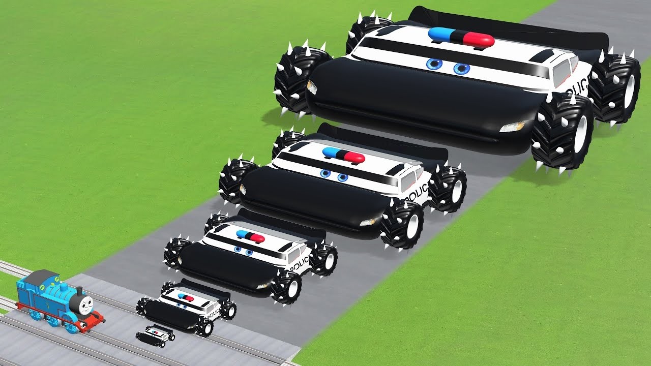 Big & Small Long Police Lighting McQueen Monster Truck VS Thomas Train & Pixar Cars | BeamNG.Drive